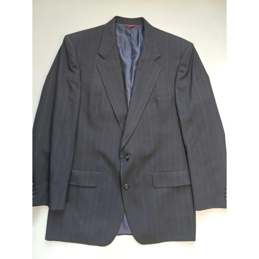 Hart Schaffner Marx Mens 42R Wool Sports Coat Dark Blue Pinstripe Made in USA